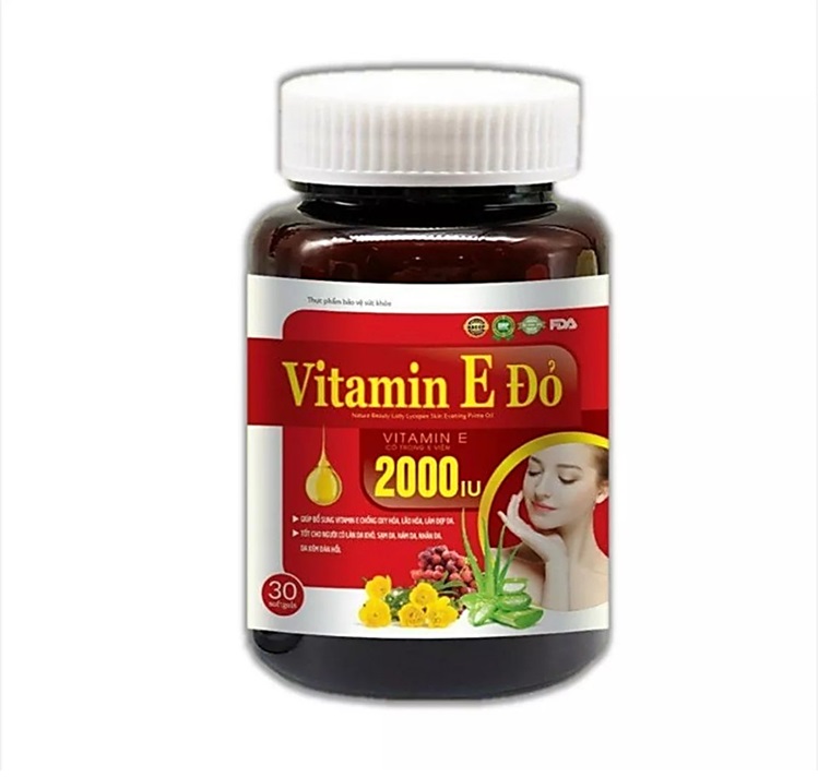 Viên Uống Đẹp Da ,Vitamin E đỏ 2000IU Thành Phần Vitamin E ,Tinh Dầu Lô Hội , Hoa Anh Thảo, Thông Đỏ,Tinh Dầu Lô Hội ... Giúp Bổ Sung Vitamin E, Làm Đẹp Da,Chống Oxy hóa, Hạn Chế Lão Hóa Da, Làm Mờ Thâm Nám ,Tàn Nhang- Hộp 30Viên