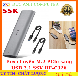 SSD Box chuyển M.2 NVMe SSD PCIe sang ổ cứng di động - SSK HE-C327/ C326 chuẩn Type-C và USB 3.0