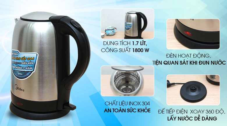 Bình siêu tốc Midea 1.7 lít MK-17SS