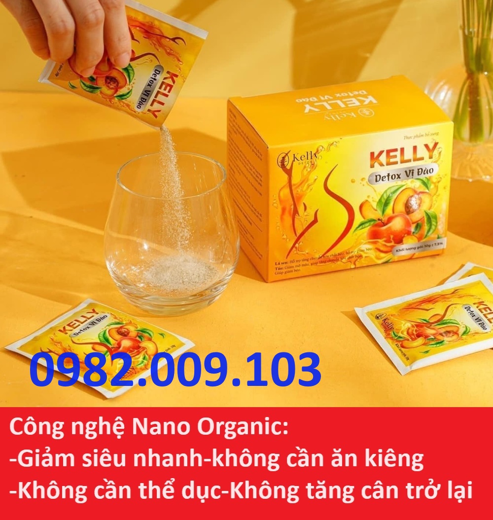 Trà Đào Kelly Detox Diet Vip. Hộp 15 gói, trà đào kelly detox plus, trà đào giảm cân chính hàng