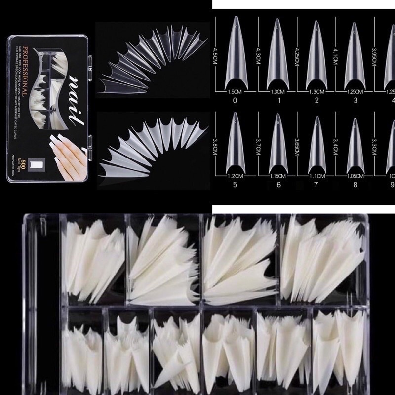 Tip Nhọn, Dài Nối Móng Trong/ Đục (Hộp 500 Móng) | NGÀNH NAIL