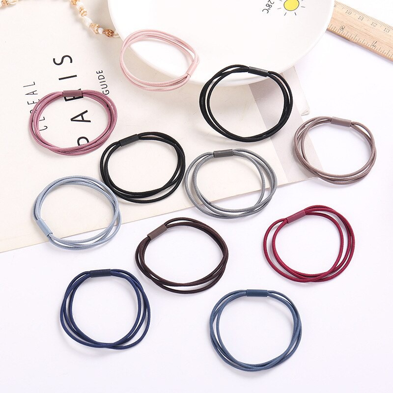 Set 10 dây buộc tóc, chun buộc tóc 3 sợi nhiều mầu siêu bền