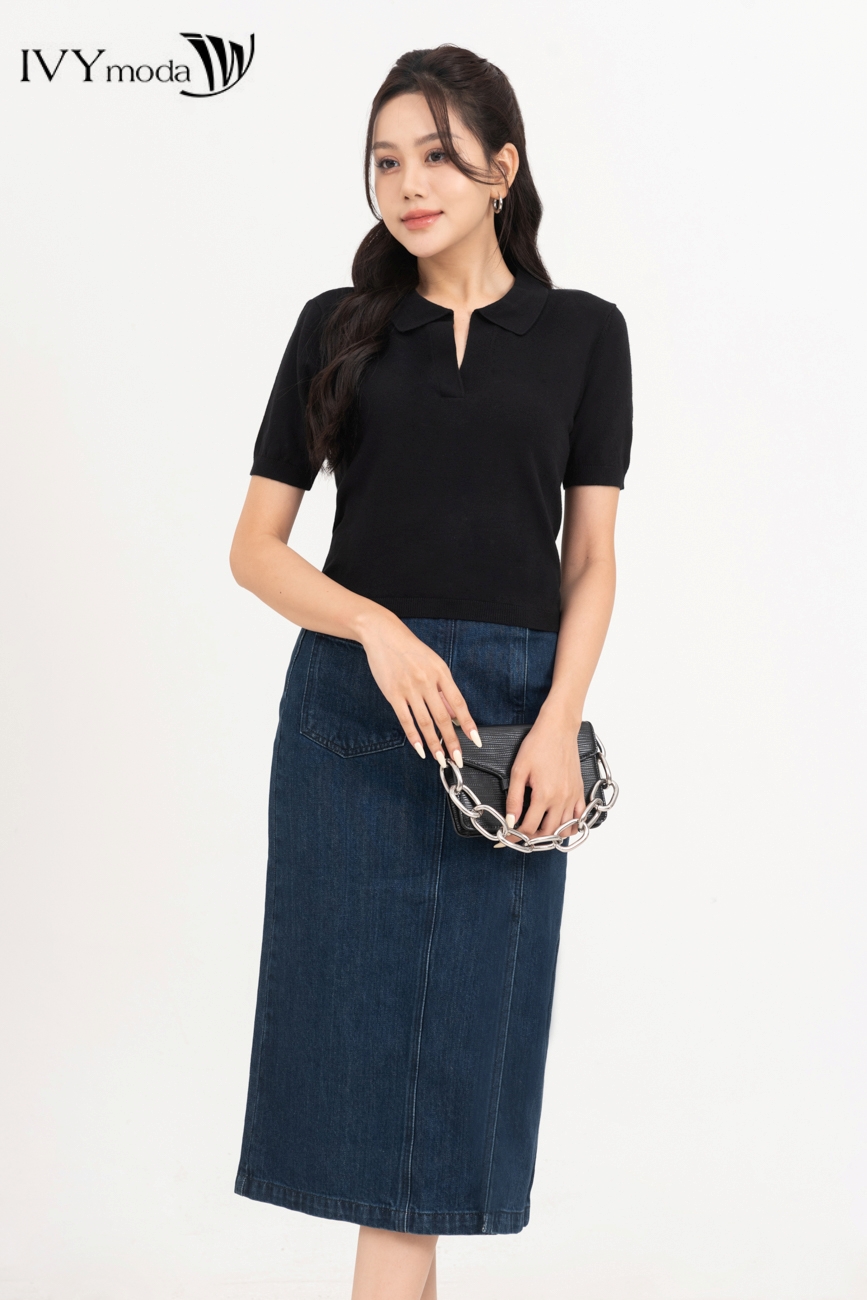 Áo polo len dáng croptop IVY moda MS 57M7803