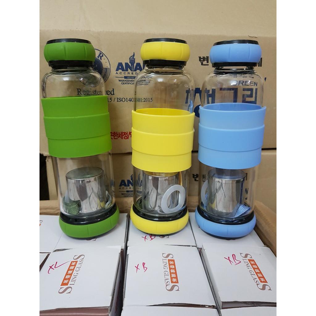 Bình pha trà thủy tinh 420ml có tay cầm silicon