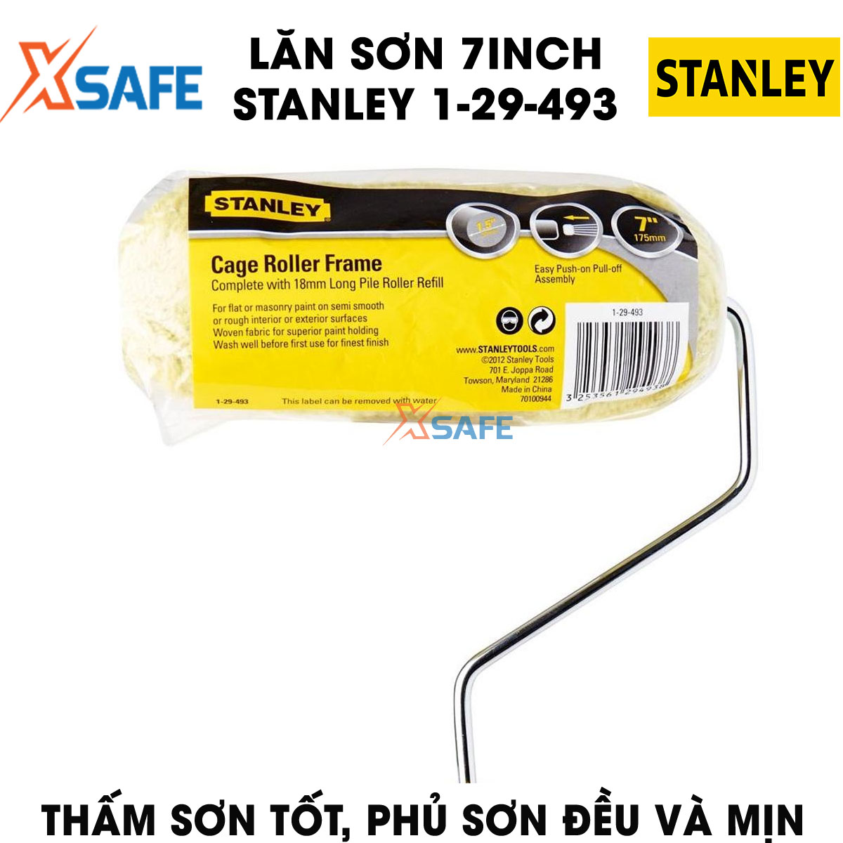 Paint Roller Stanley 1-29-493 7 inch. Paint Roller Stanley Design compact and flexible, cotton roller material fabric cotton soft absorbent paint good help paint out đều, roller for fast and smooth,--product genuine xsafe