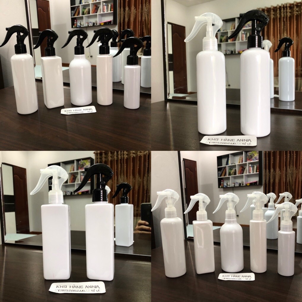 [ Bóp xịt kính phun sương]  2 Chai nhựa màu trắng Đục bóp xịt sương cầm tay - Combo 2 vỏ chai nhựa màu trắng 100ml/ 150ml / 200ml / 250ml / 300ml xịt sương - Chai chiết Mỹ phẩm , đựng nước rửa xịt phun sương màu đen ,trong suốt