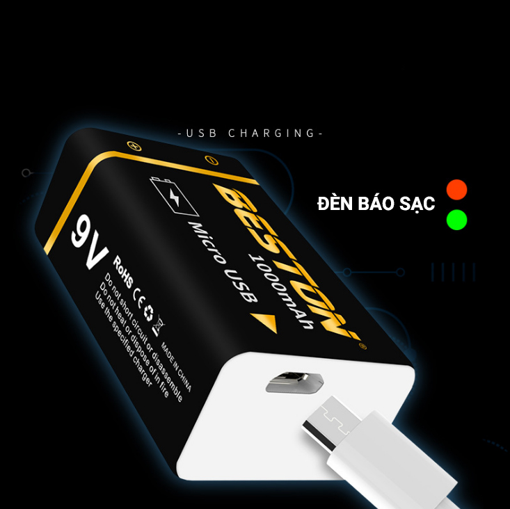 Pin sạc 9V Lithium Beston cổng sạc trực tiếp micro USB - Pin micro, đồng hồ đo điện, máy nghe nhạc, đèn pin,