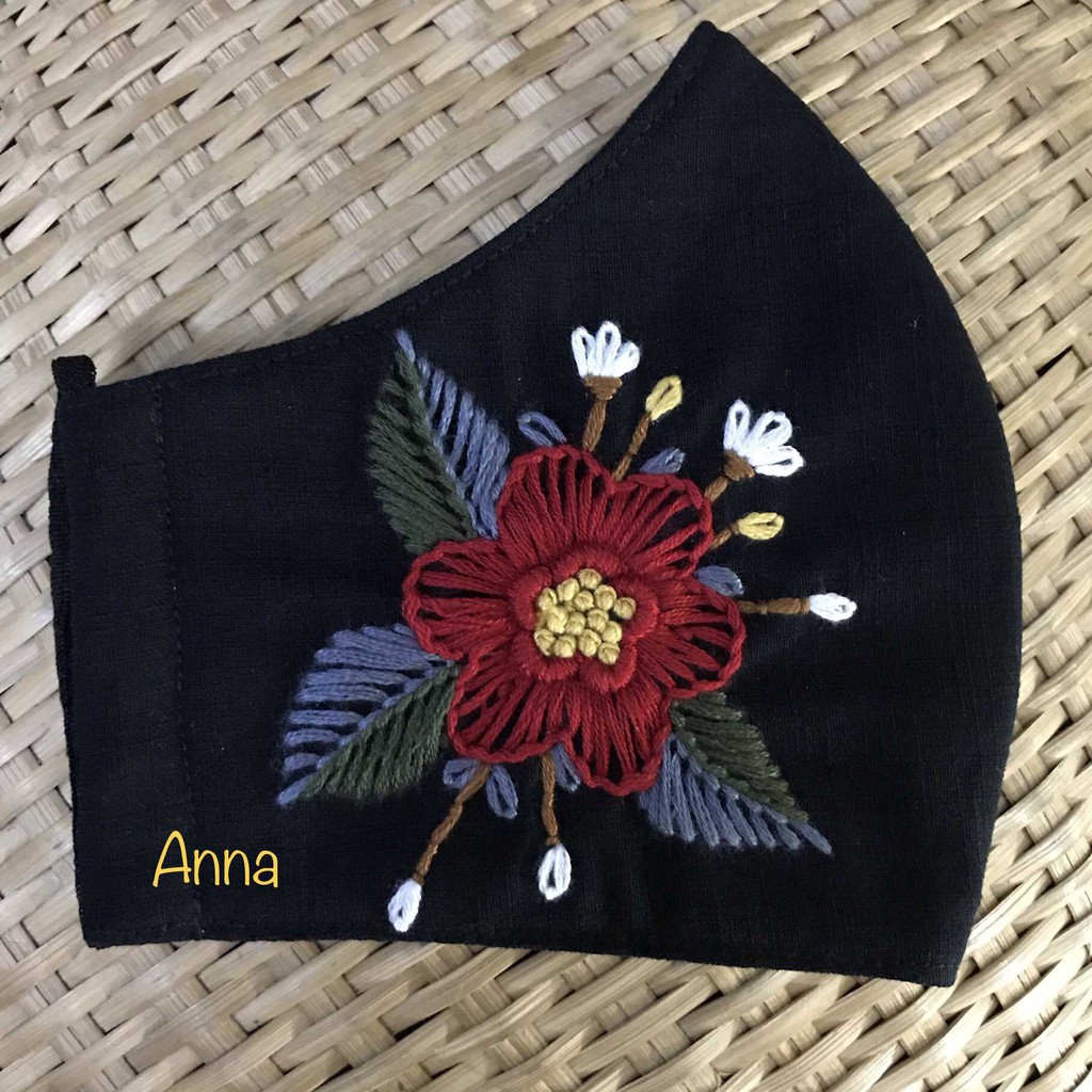 Khẩu trang vải thêu handmade AN30