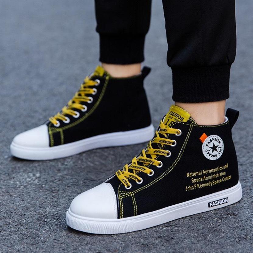 Giày Nam Cổ Cao Fashion Đen Vàng Vải Thoáng Khí Cao Cấp - MinhNhat, Kiểu Dáng Đơn Giản Thời Trang, Đế Tổng Hợp Siêu Êm giá rẻ