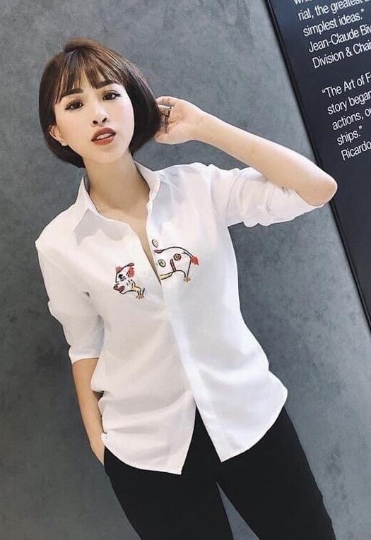 Áo sơ mi nữ in hình chú heo hót hít