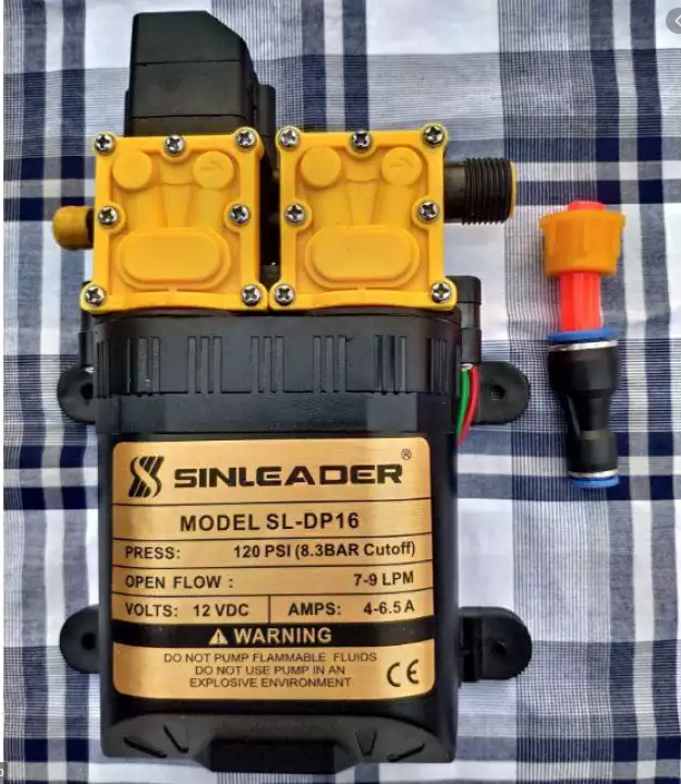 [HCM]Máy bơm nước đôi mini 12v phun sương rửa xe áp lực cao tự ngắt - máy bơm đôi tăng áp mini 12v Sinleader ( tặng kèm đầu chuyển 8 li )