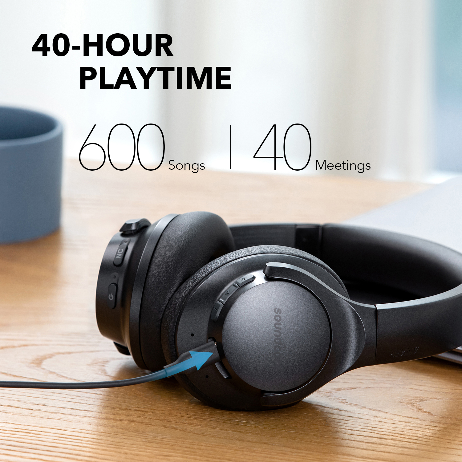 Soundcore by Anker Life Q20+ ANC Headphones 40H Playtime, Hi-Res Audio Over-Ear Headphones Headsets-A3045011