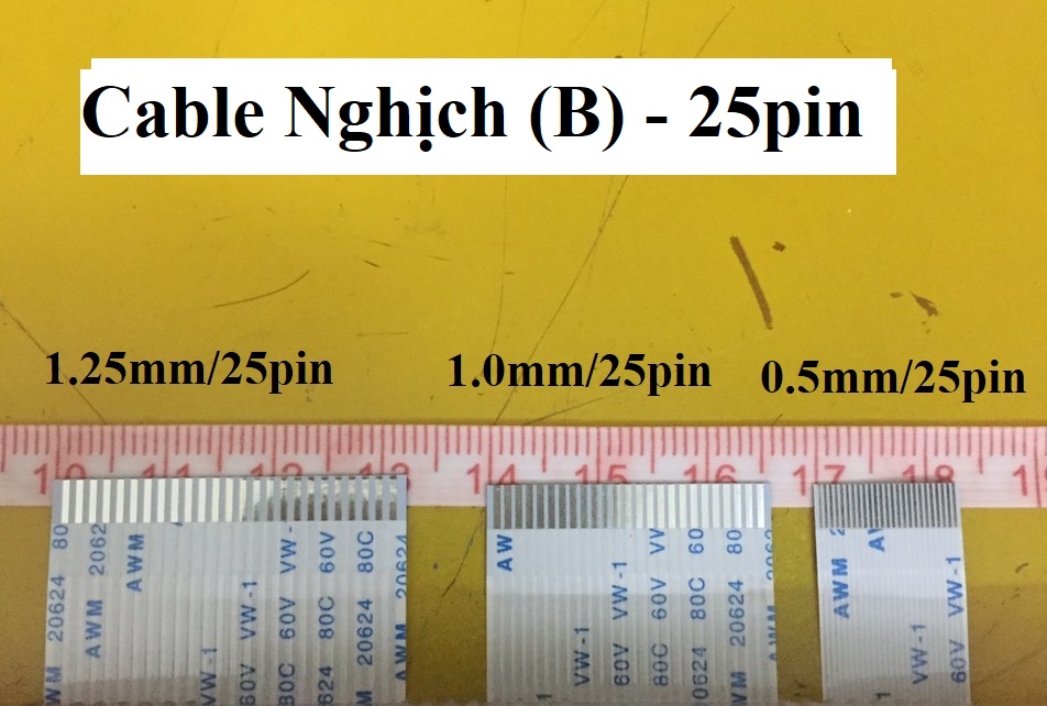 Cable FFC NGHỊCH (Type B): (Chân pin: 0.5-1.0-1.25mm) - (Số pin: 16-21-23-25-32pin) - Chiều dài cable 25cm