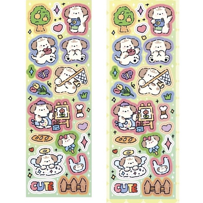 Sticker hình cún cán màn nhũ trang trí toploader
