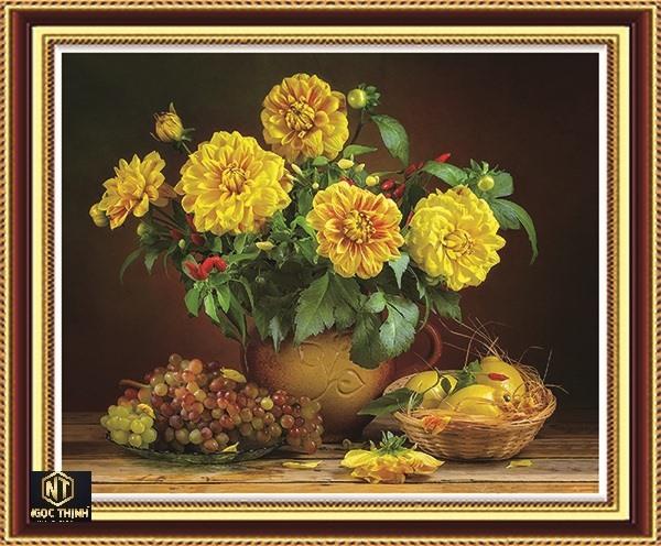 Tranh đính đá hoa thược dược vàng vs131 kích thước 75*63cm