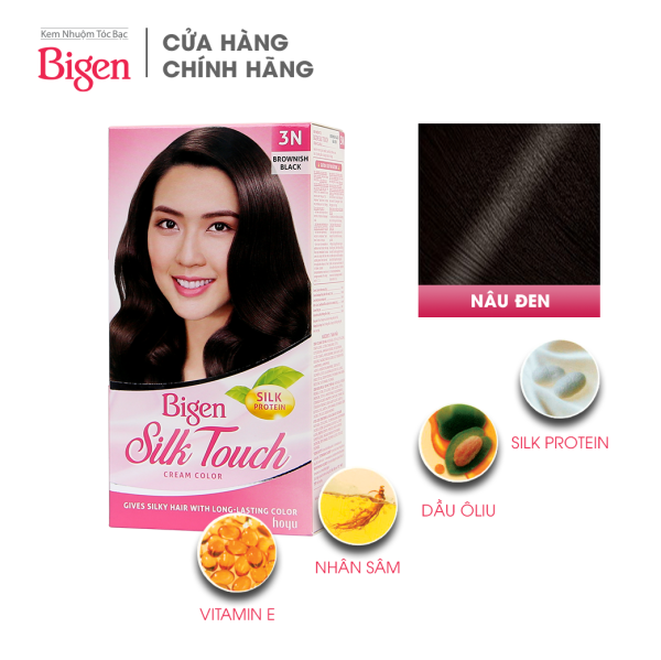 Thuốc nhuộm dưỡng tóc phủ bạc thảo dược Bigen Silk Touch Thương hiệu Nhật Bản Sắc Màu trẻ trung 80ml dạng kem - Nâu Đen 3N cao cấp