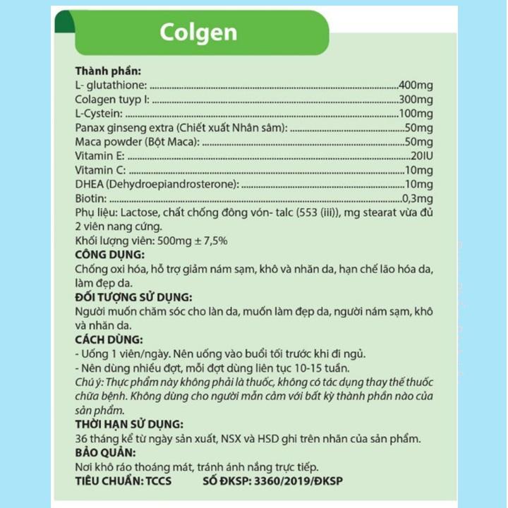 Viên Uống Colgen Extgra, Thành Phần Sâm Maca Giúp Đẹp Da, Bổ Sung Vitamin A E C Giảm Thâm Nám Tàn Nhang, Ngừa Nếp Nhăn, Chống Lão Hóa - Hộp 30 Viên, Hết Nám, Sạm Da, Đẹp Da - Dược Phẩm Bách Lộc