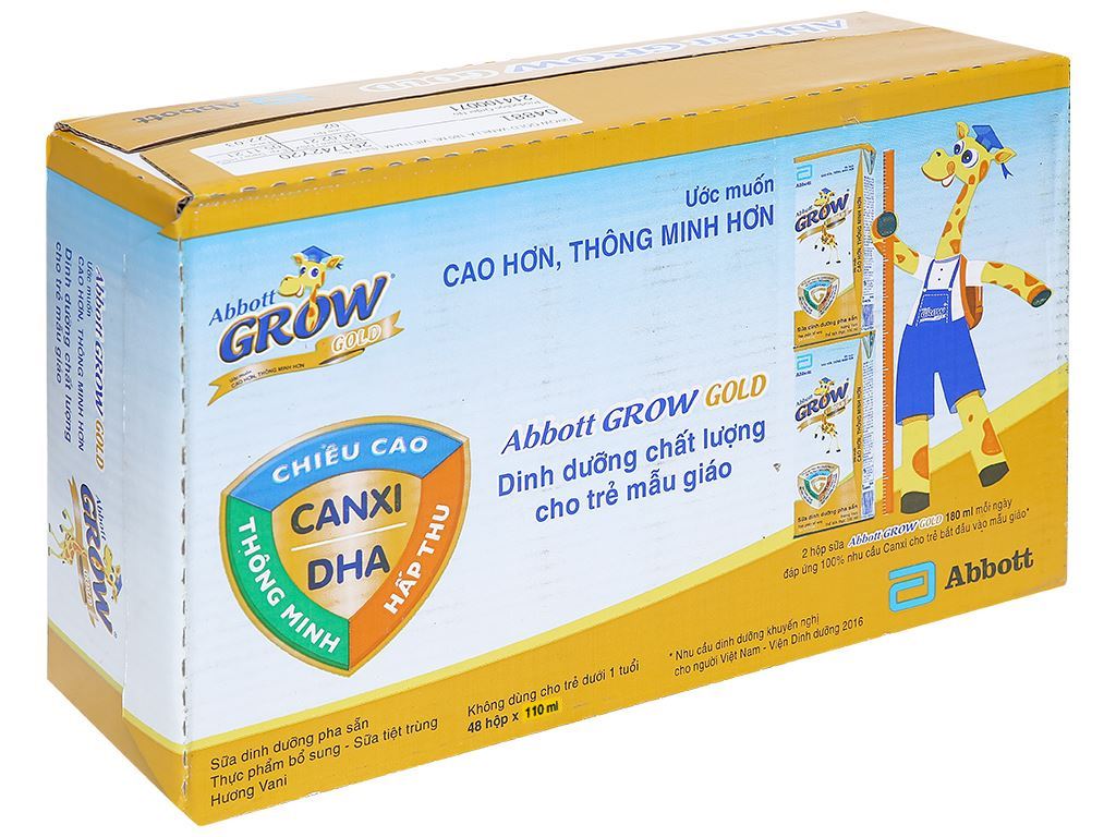 Thùng 48 hộp sữa bột abbott grow pha sẵn vani hộp 110ml/180ml