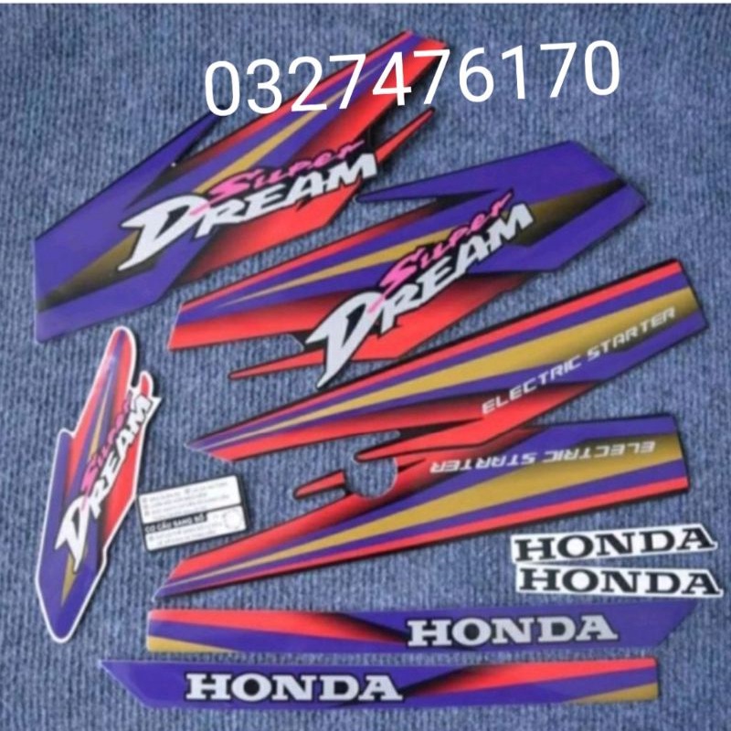 Bộ tem decal dán xe Super DREAM việt đời đầu màu tím đỏ