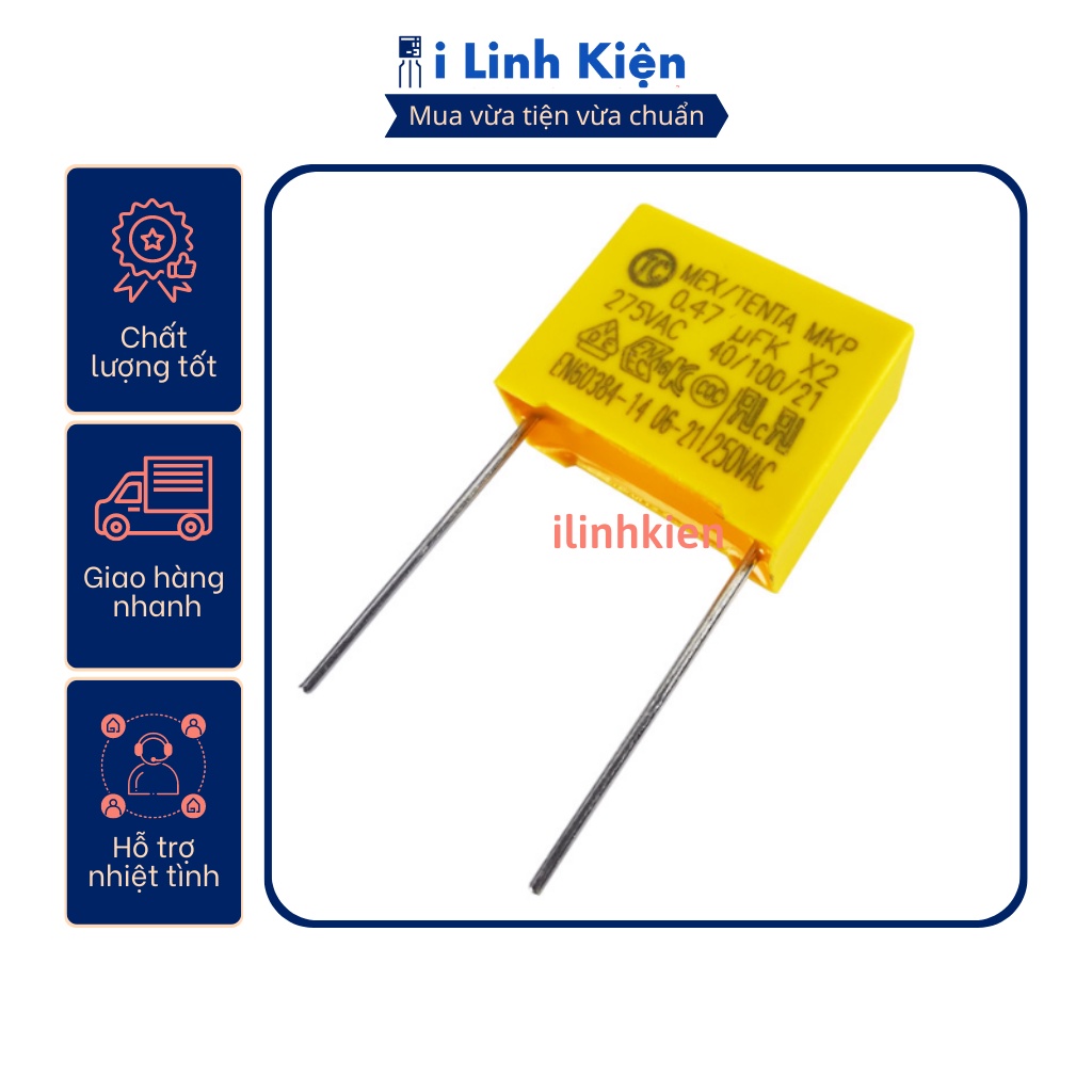 Tụ lọc nguồn ac 0.47uf 275v chân 15mm
