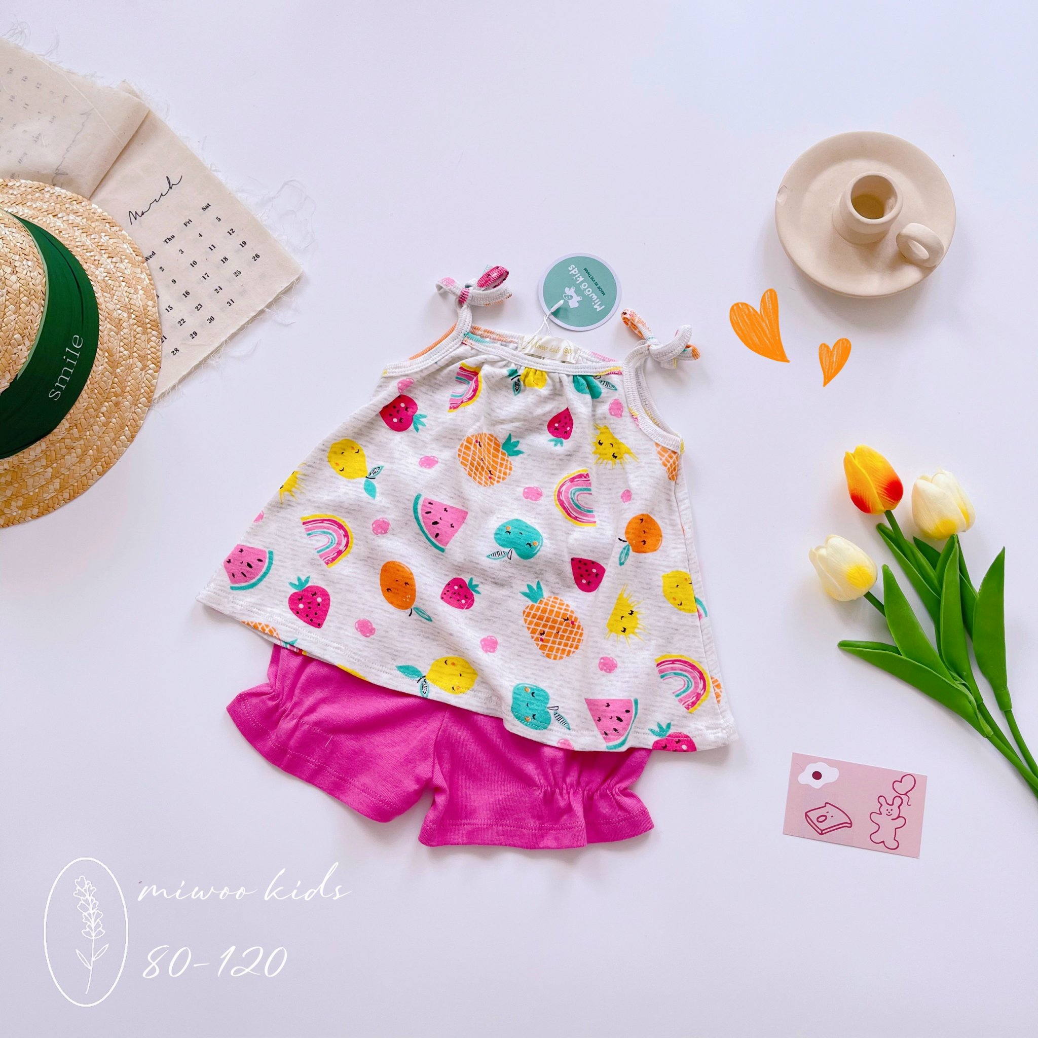 Đồ bộ 2 dây mặc nhà cho bé gái chất thun bozip mềm mịn