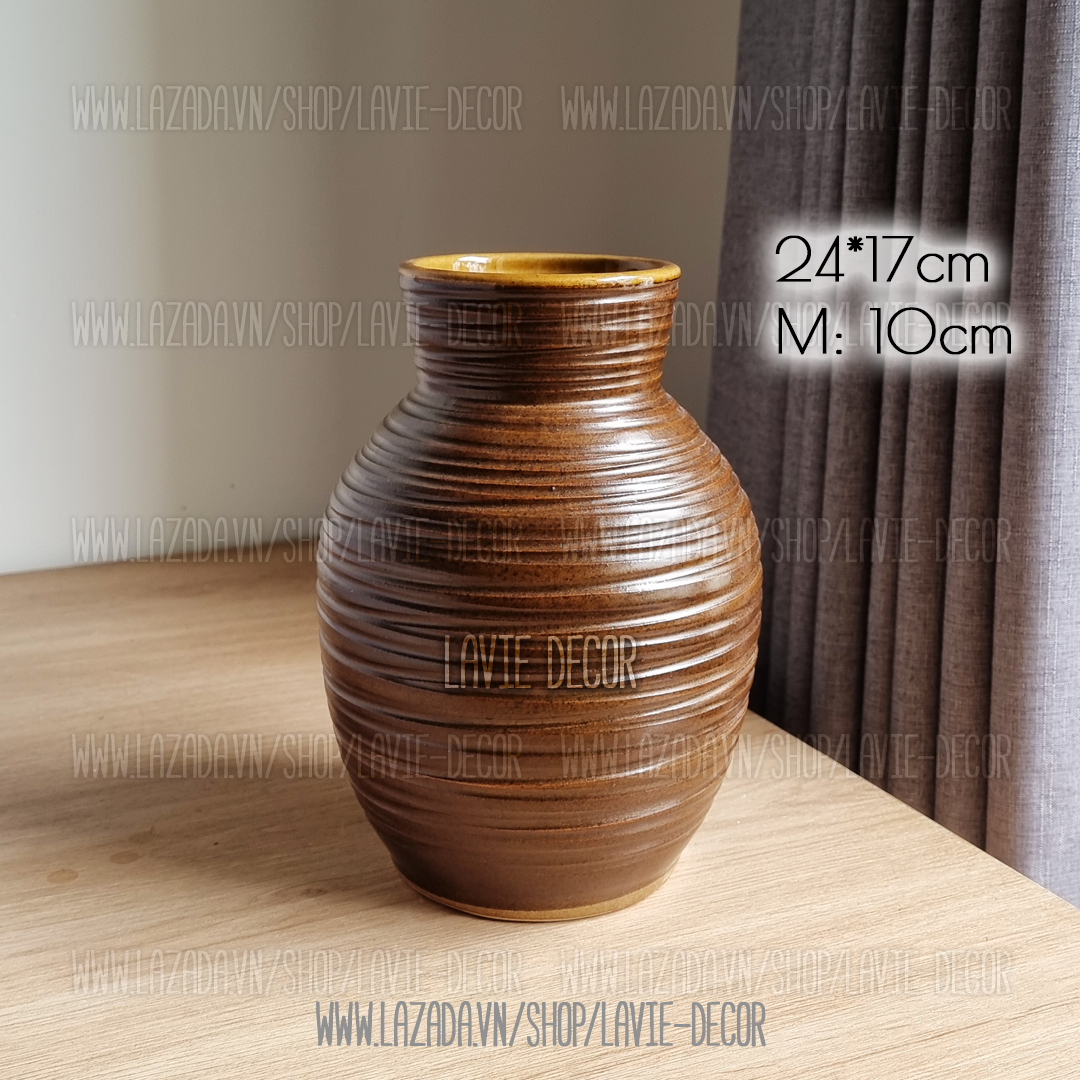 Lọ hoa gốm sứ men nâu mộc Bát Tràng