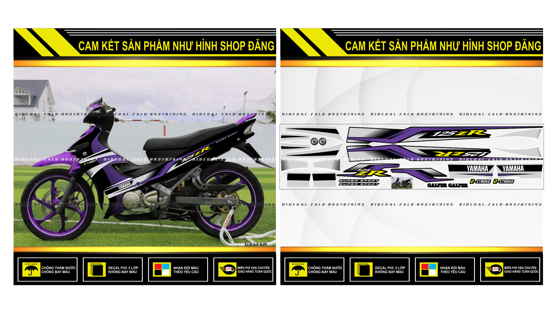 TEM RỜI YAZ 125 ZR CHẾ TÍM ĐEN