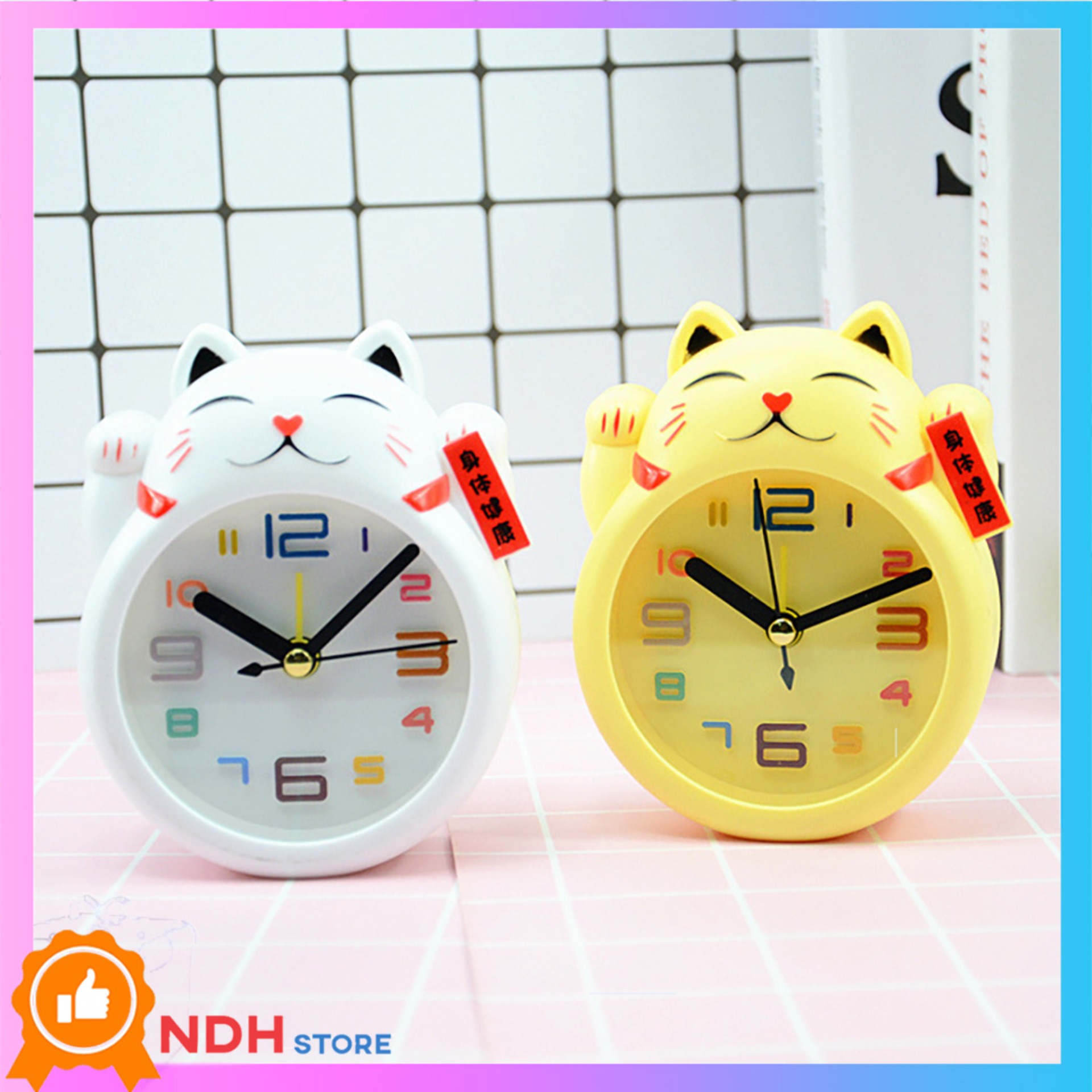 ĐỒNG HỒ BÁO THỨC ĐỂ BÀN HÌNH MÈO MAY MẮN NHIỀU MÀU_đồng hồ báo thức đồng hồ để bàn Đồng hồ học sinh Đồng hồ để bàn Cute Đồng hồ cute Đồng hồ hẹn giờ dong ho bao thuc