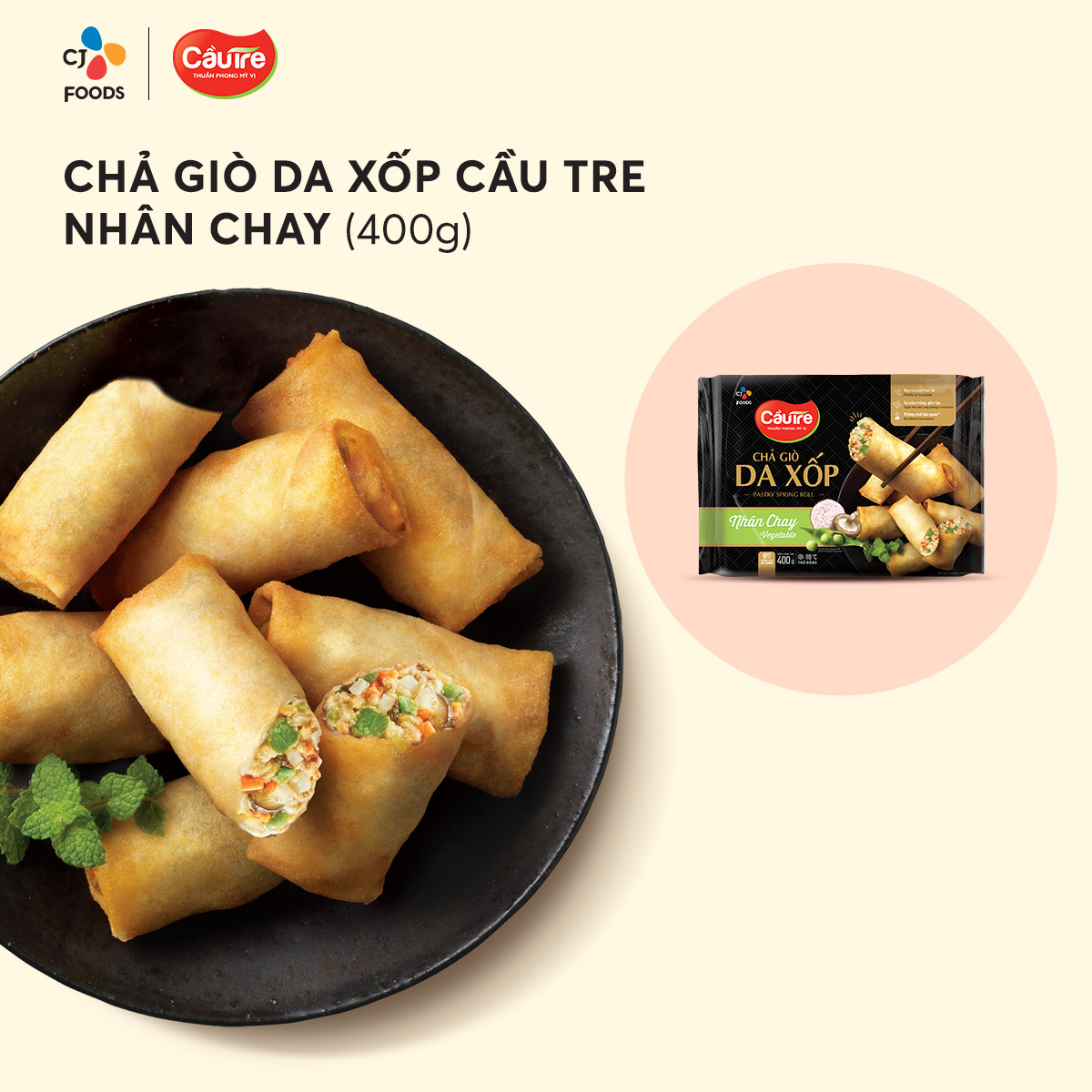 [Hỏa tốc] Chả giò da xốp Cầu Tre nhân Chay 400g (món chay)