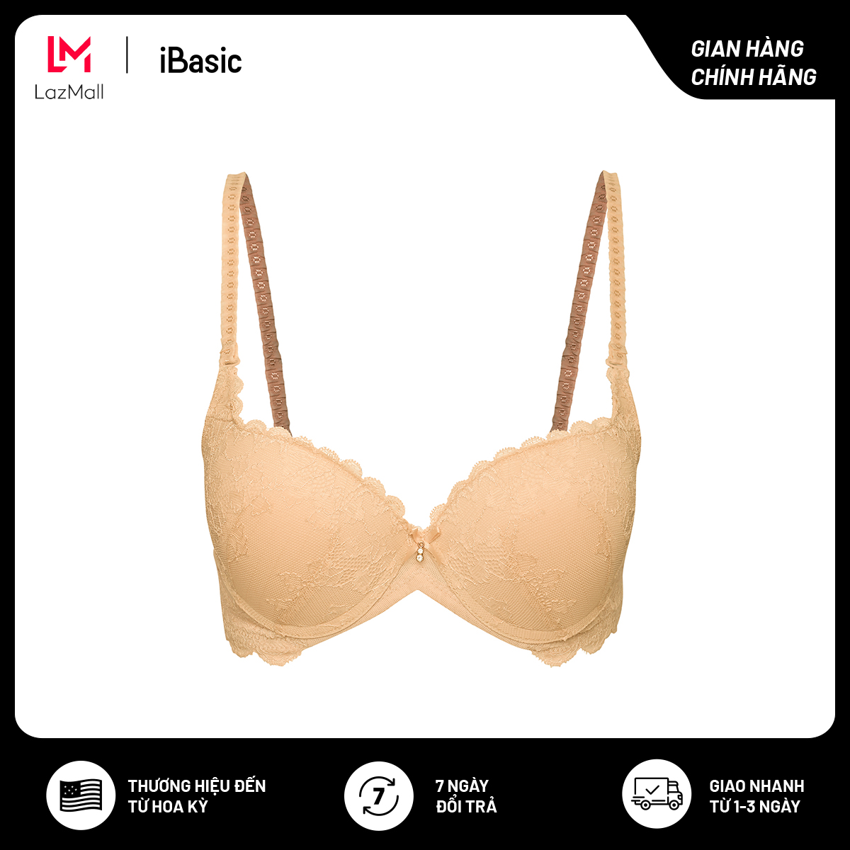 Áo ngực nữ mút dày phối ren iBasic BRAW073