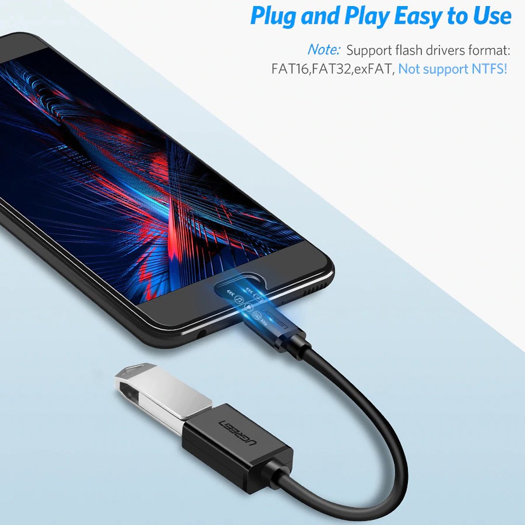 Cáp OTG Micro USB 2.0 UGREEN 10821 - Hàng  BH 18 Tháng