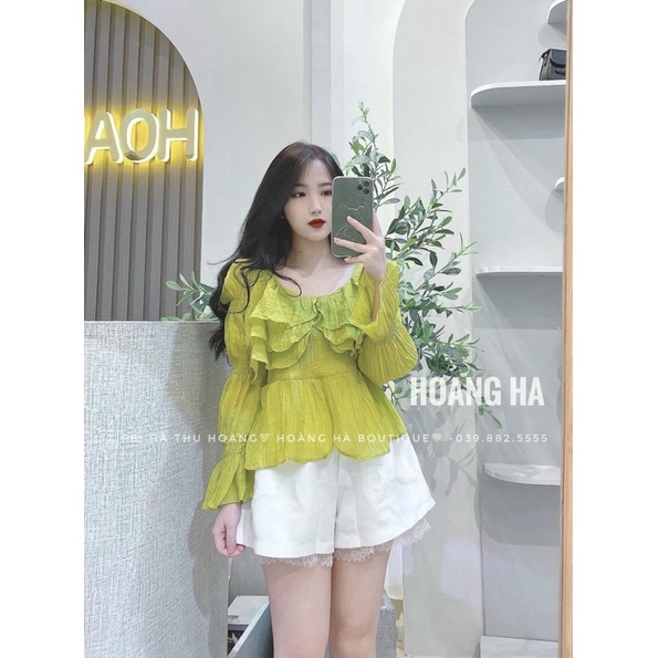Áo Sơ Mi Bèo Tơ Nhăn Cổ Vuông