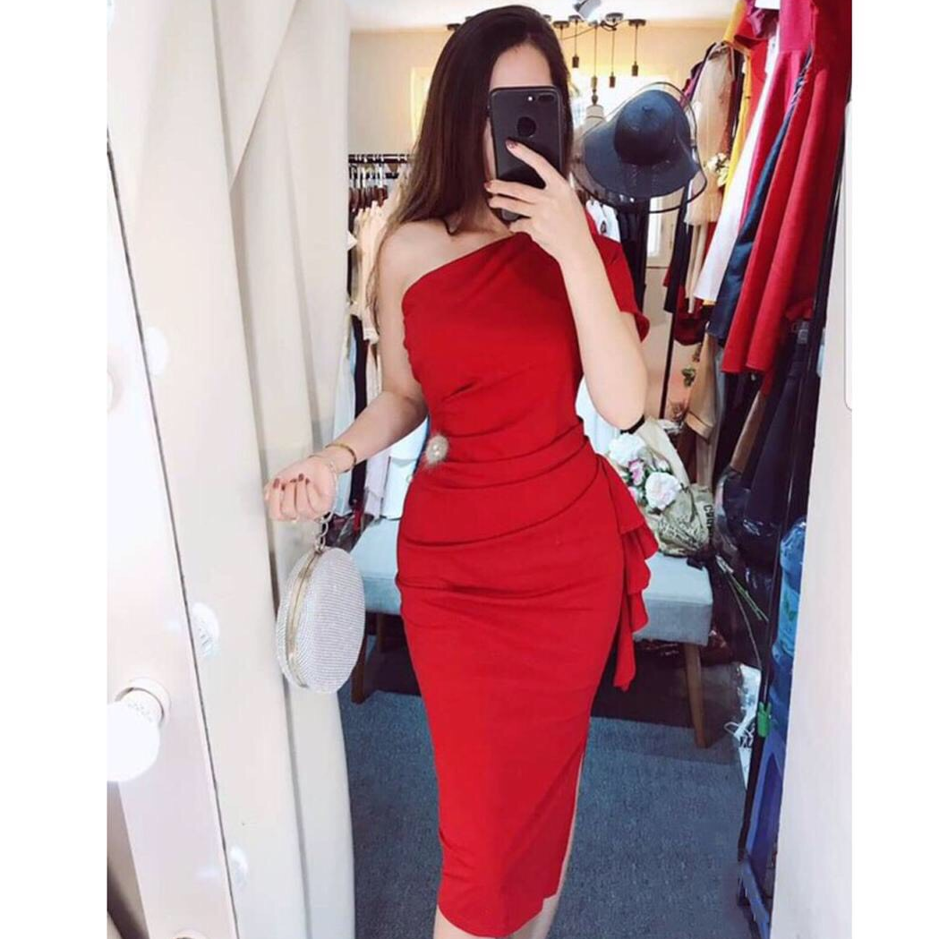 Đầm ôm lệch vai, đầm body kèm phụ kiện