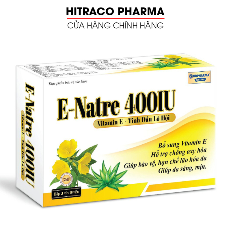 Viên uống bổ sung Vitamin E 400 IU, tinh dầu lô hội làm đẹp da, chống lão hóa, ngừa nếp nhăn - Hộp 30 viên dùng 1 tháng - HITRACO PHARMA