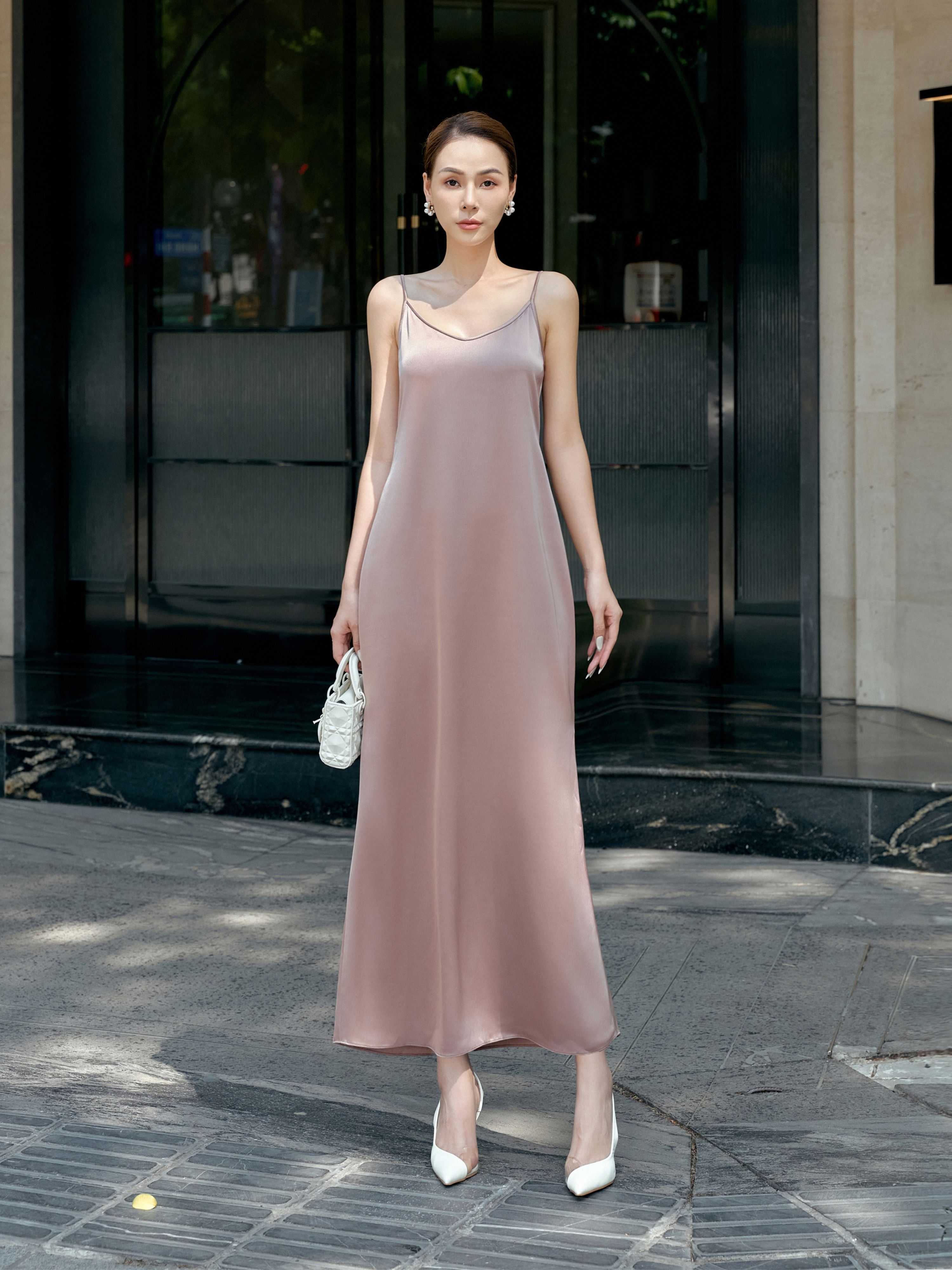 Set đầm lụa áo khoác ren Mauve Poem dress