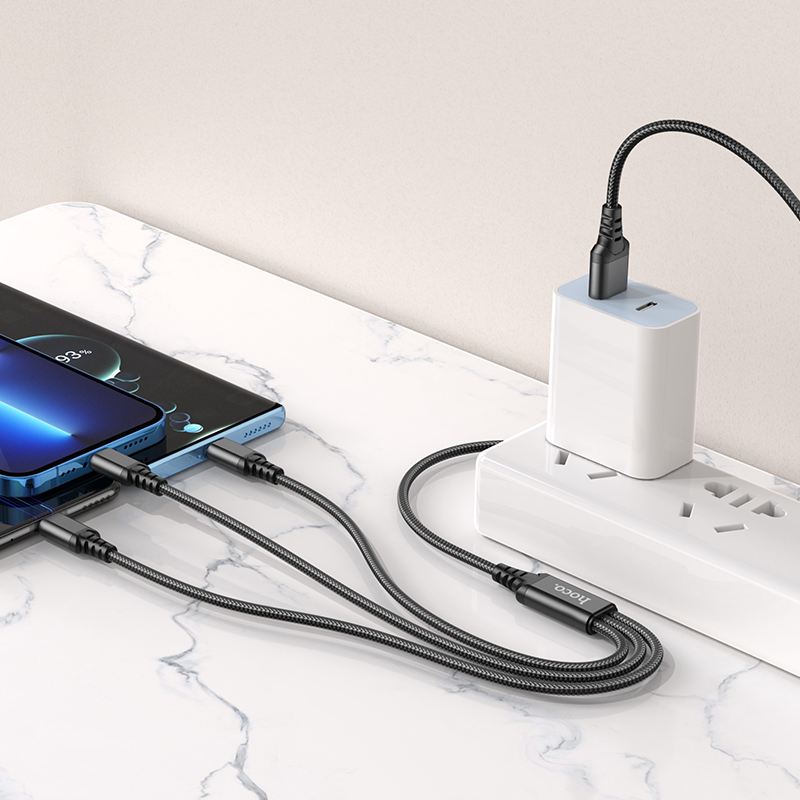 Cáp sạc 3 đầu Hoco X76 Lightning+ Type-C + Micro dây dù siêu bền dài