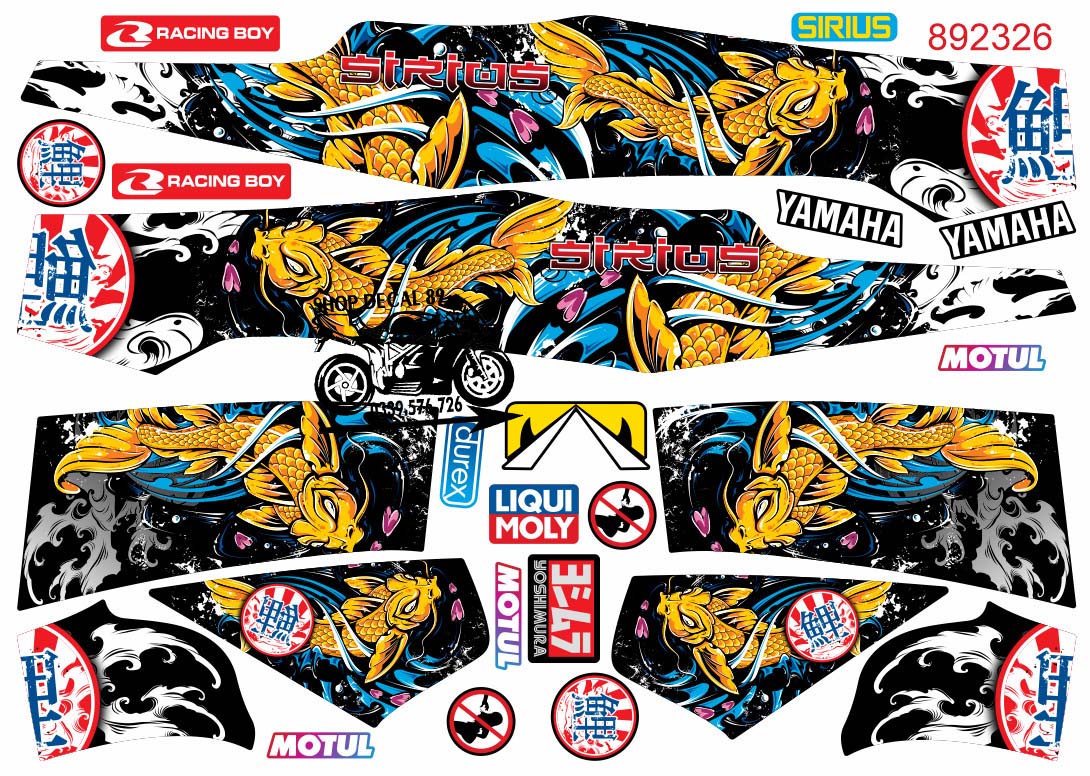 Tem Rời 3 Lớp SIRIUS MẪU CÁ CHÉP CỰC CHẤT MS 892326 - Dán Cho Sirius Xăng Cơ