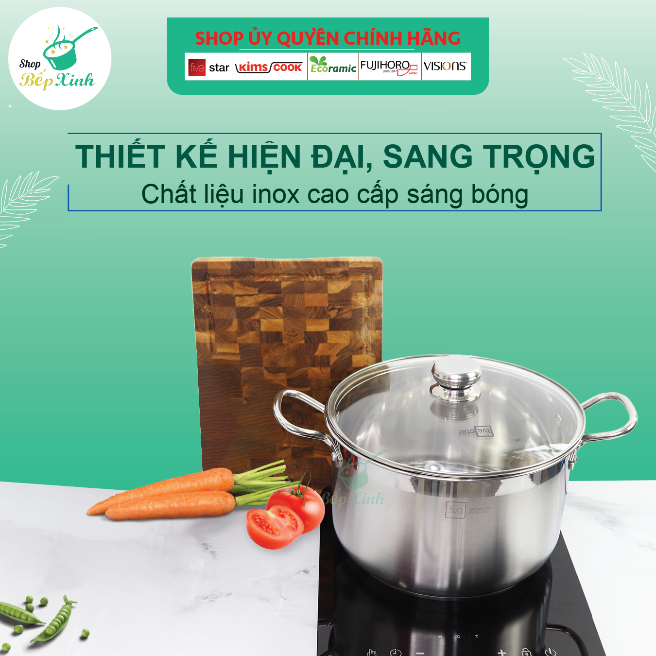 Nồi luộc gà 3 đáy inox 430 FiveStar Standard nắp kính tặng 2 muỗng canh (30cm ) - Shop Bếp Xinh