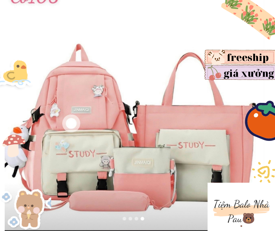 Balô ulzzang chống thấm, balô thời trang, balô học sinh, sét balô 4 món - combo balô 4 món