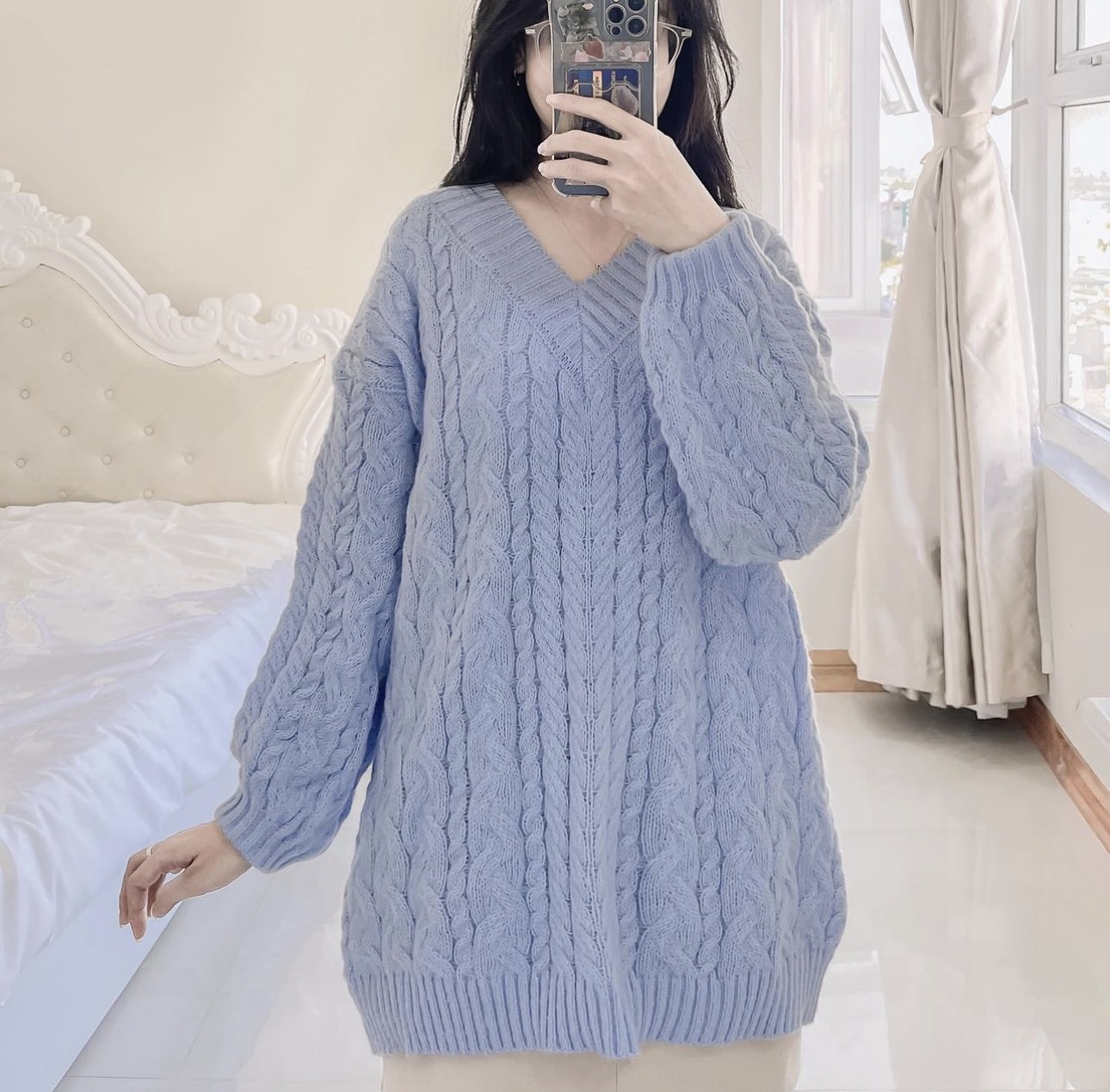 Áo len thừng cổ V basic form rộng dày dặn hàng Quảng Châu loại 1