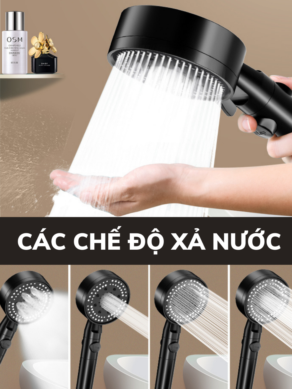Bộ Vòi sen tăng áp 5 chế độ + Dây cấp 1.5m