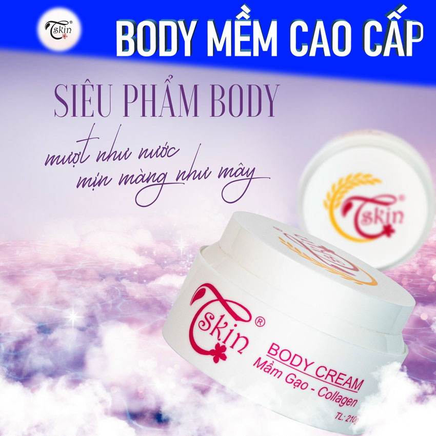 Kem body mềm trắng da cấp tốc collagen mầm gạo Tskin Hàn quốc 210g