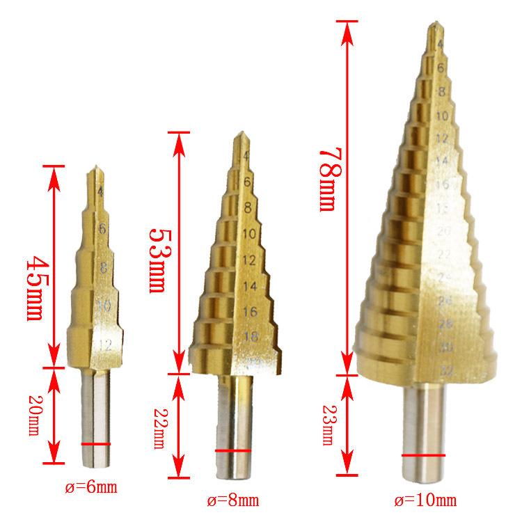 Bộ 3 mũi khoan tháp vàng thẳng