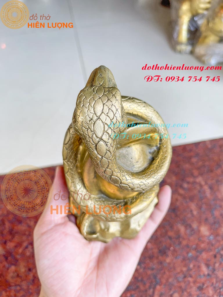 Tượng Rắn Bằng Đồng Phong Thủy Cuốn Thỏi Vàng Cao 18cm - Tượng Rắn 12 Con Giáp