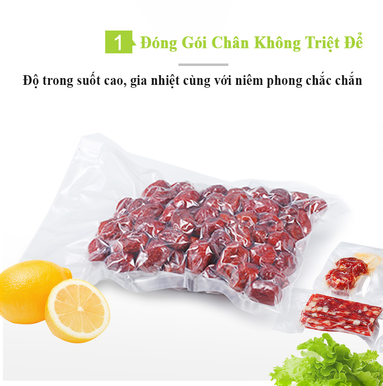 Túi hút chân không thực phẩm dày dặn dẻo dai đóng gói chân không đồ khô và đồ ướt dễ dàng có mối xé túi tiện lợi trong suốt an toàn thực phẩm (1kg)