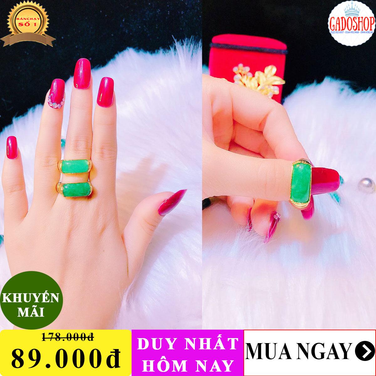 Nhẫn vàng nữ, nhẫn nữ mạ vàng thật cao cấp đá cẩm thạch xanh ngọc hình yên ngựa chữ nhật 22R sáng siêu lấp lánh sang trọng thiết kế tinh tế đẳng cấp