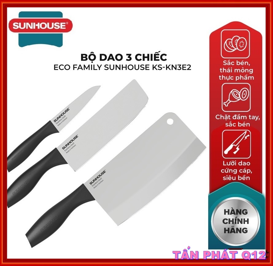 BÁO GIÁ Dao Làm Bếp Đa Năng Eco Family Sunhouse Ks-kn165ek | Shopee Lazada Sendo Tiki mới nhất 62 Bộ dao 3 chiếc Eco Family Sunhouse KS-KN3E2 (tặng móc dán tường)