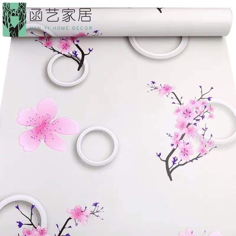 10m giấy dán tường hoa đào hồng ( cuộn dài 10m, khổ rộng 45cm, giấy có keo sẵn)