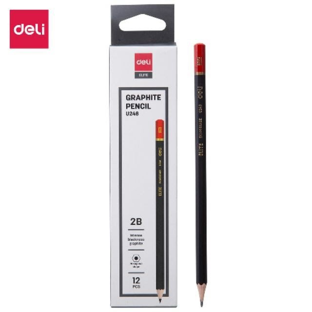 Hộp 12 cây bút chì 2B Deli U248 / Chì đen cao cấp 24820