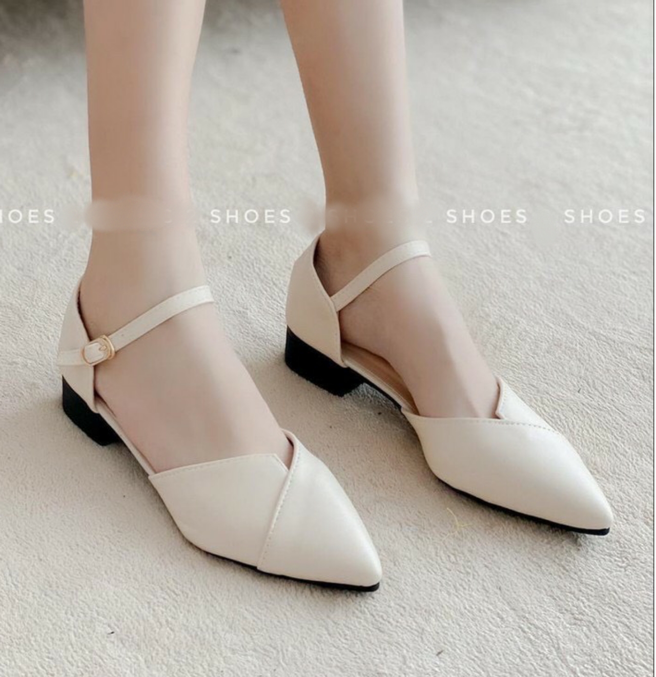 Giày Đế Vuông Xếp Mũi 2 Phân Bít Gót